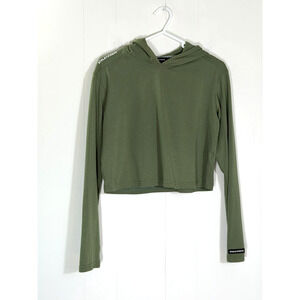 Athletifreak Cropped Hoodie Size Small Olive Green Thumbholes Organic Cotton